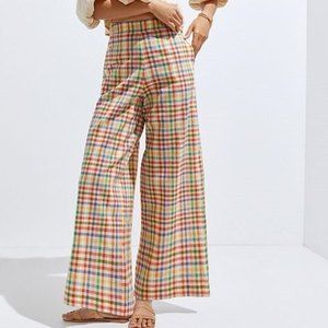 Anthropologie Eva Franco Plaid High-Waisted Linen Wide-Leg Pants (NWT)
